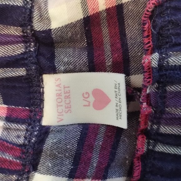 Victoria's Secret PJ Set Size L Flannel Pink Purple Pockets On Top - Picture 9 of 10